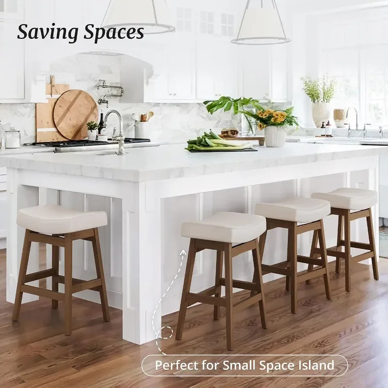 Bar Stools Set of 3 Barstools with Sturdy Wood Legs Saddle Seat Counter Height Bar Stools for Kitchen Counter Bar Dining 24