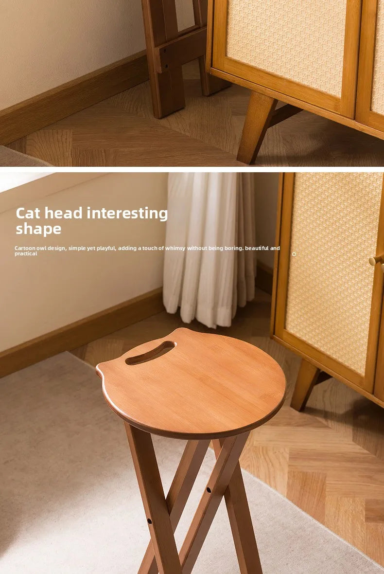 Retro style bamboo folding stool, household foldable round stool, foldable high stool, bar stool, restaurant dining stool