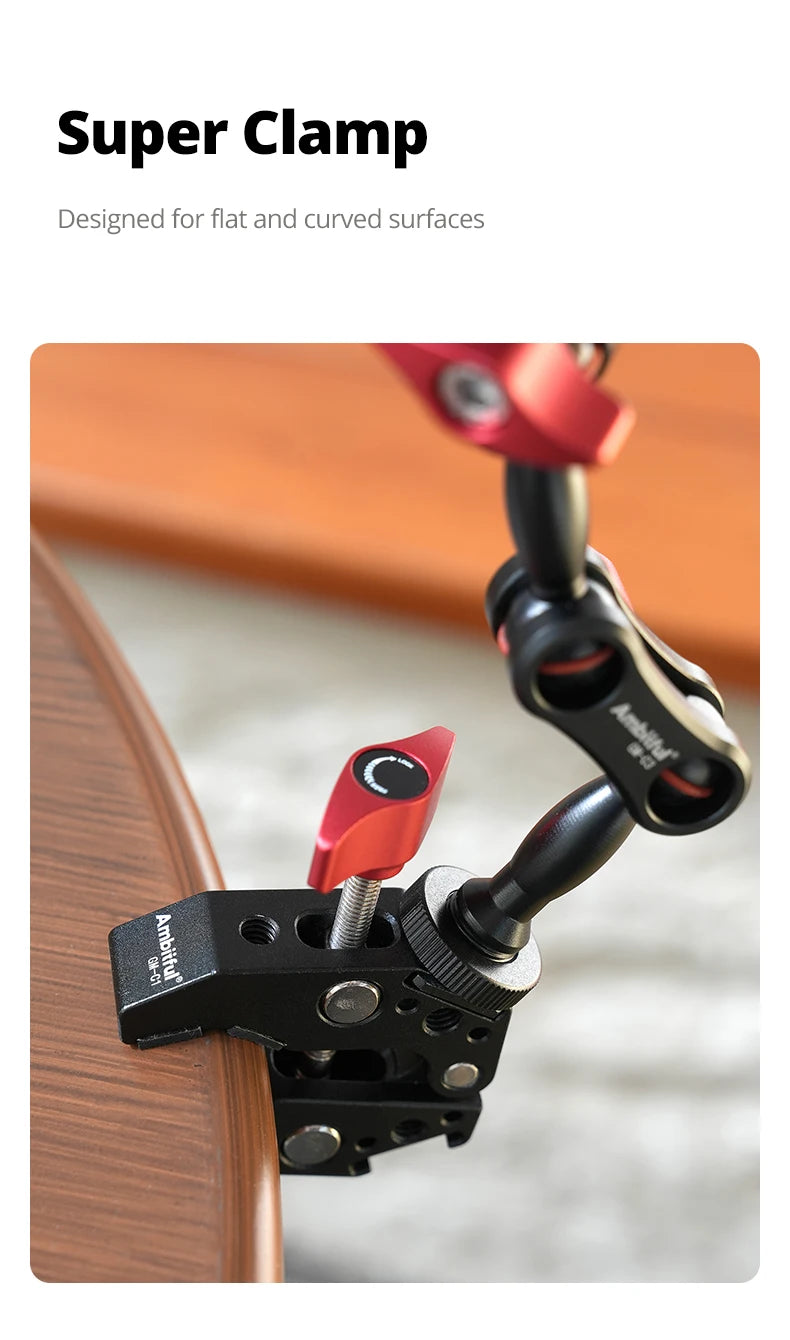AMBITFUL 360° Double Ballhead Magic Arm With Super Clamp Kit 1/4" Screw Ball Head Adapter For Monitor LED Light Camera
