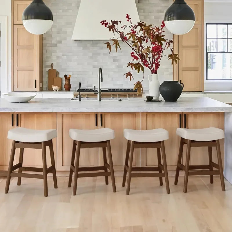 Bar Stools Set of 3 Barstools with Sturdy Wood Legs Saddle Seat Counter Height Bar Stools for Kitchen Counter Bar Dining 24