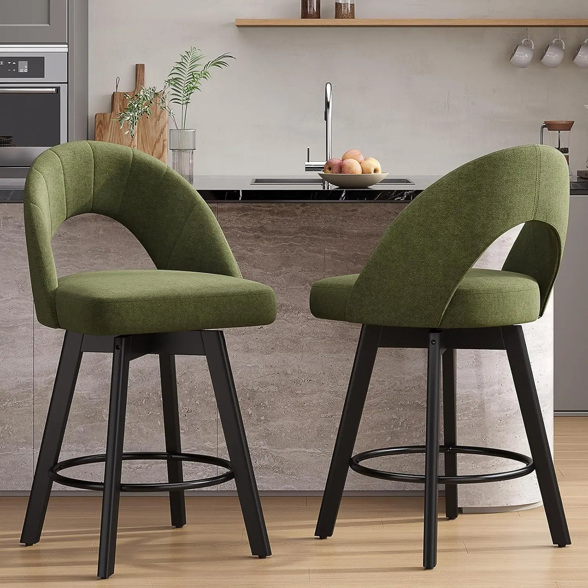 Bar Height Bar Stools Set of 2, 30 Inch Mid Century Modern Barstools Upholstered PU Leather Swivel Bar Stools with Arms