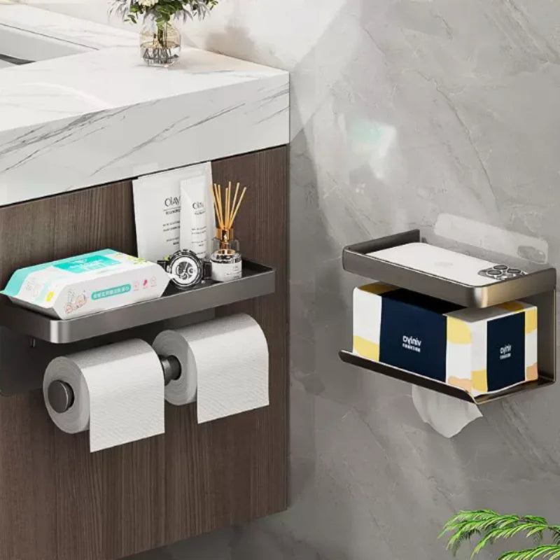 Bathroom Aluminum Tissue Roll Storage Rack Wall Mounted Durable Toilet Paper Holder Household Washroom Hardware Accessory