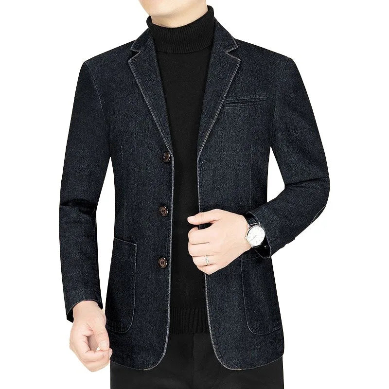 Men Black Casual Denim Blazers Jackets Quality Male Autumn Business Slim Fit Blazers Coats Jeans Jackets Mens Clothing Size 4XL