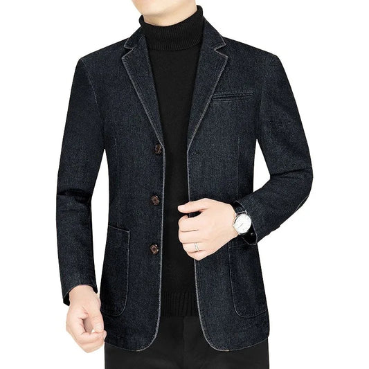 Men Black Casual Denim Blazers Jackets Quality Male Autumn Business Slim Fit Blazers Coats Jeans Jackets Mens Clothing Size 4XL