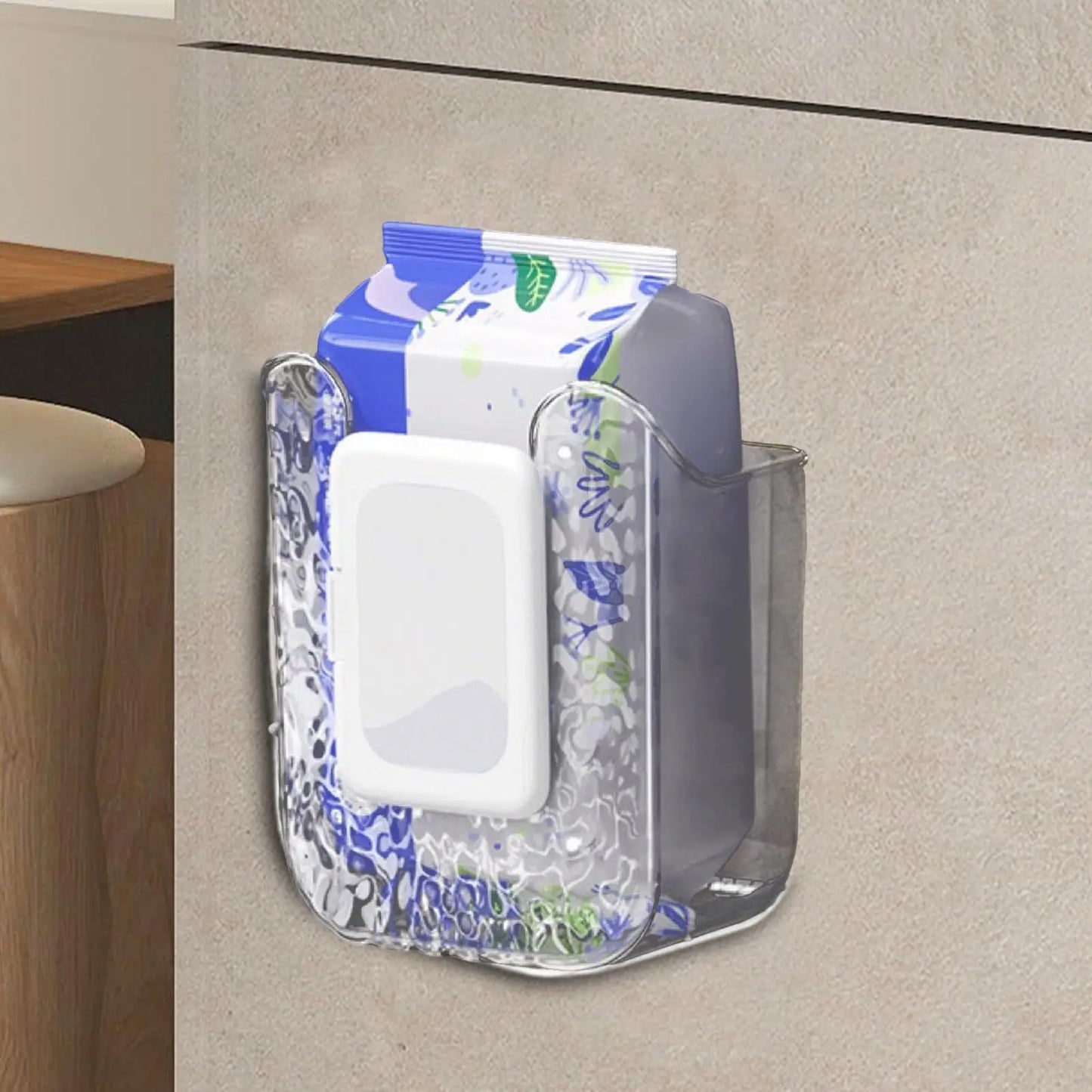A Wipe Holder for Bathroom Wipes Holder Storage Box Container Organizer Adhesive Dispenser for Kitchen Family Bathroom Toilet
