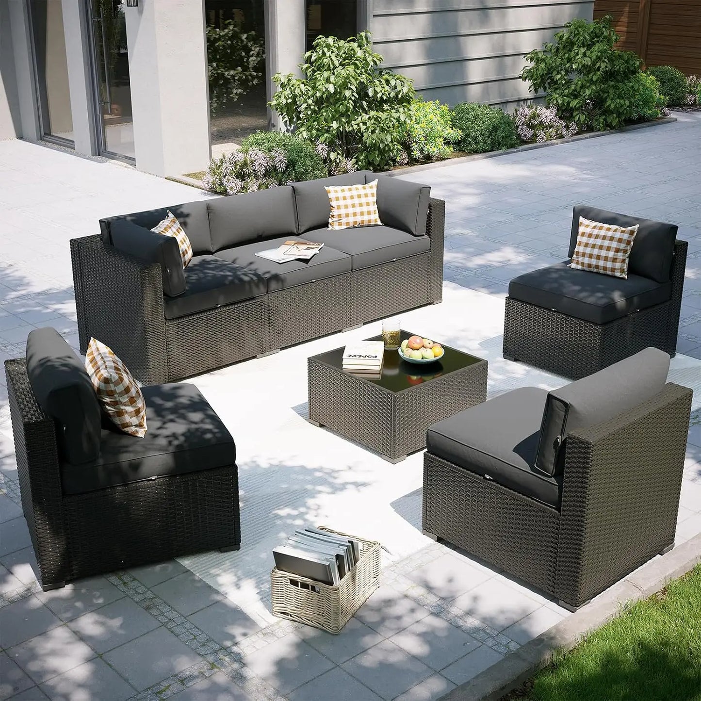 7-Piece Outdoor Sectional Sofa Set with Waterproof Cover, Wicker Rattan Patio Furniture for Backyard Garden, Customized