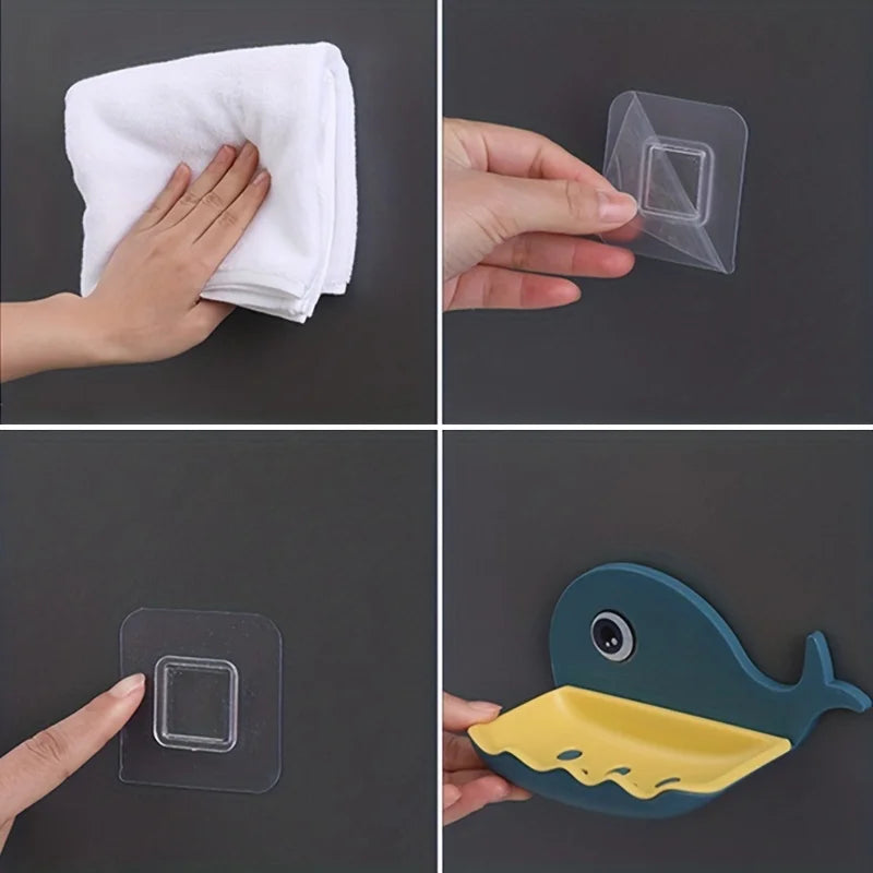 2 Pcs No-Drill Adhesive Soap Dish, Creative Whale-Shaped Soap Holder with Drainage for Bathroom & Showera