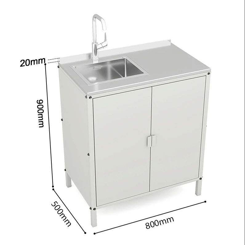 Custom Metal Outdoor Kitchen Cabinet in White and Black Featuring a Sink