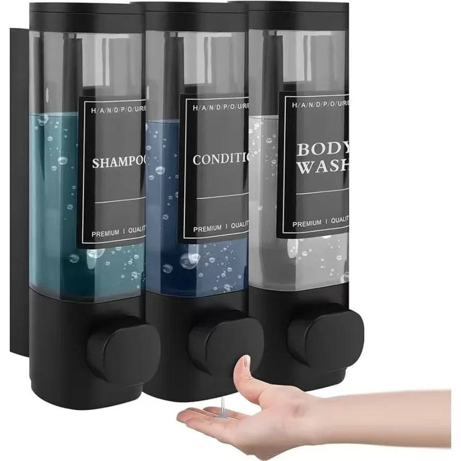 Wall Mounted 3 in 1 Soap Shower Gel Shampoo Conditioner Dispenser Set No Drill Required ABS Material for Bathroom Hotel Home