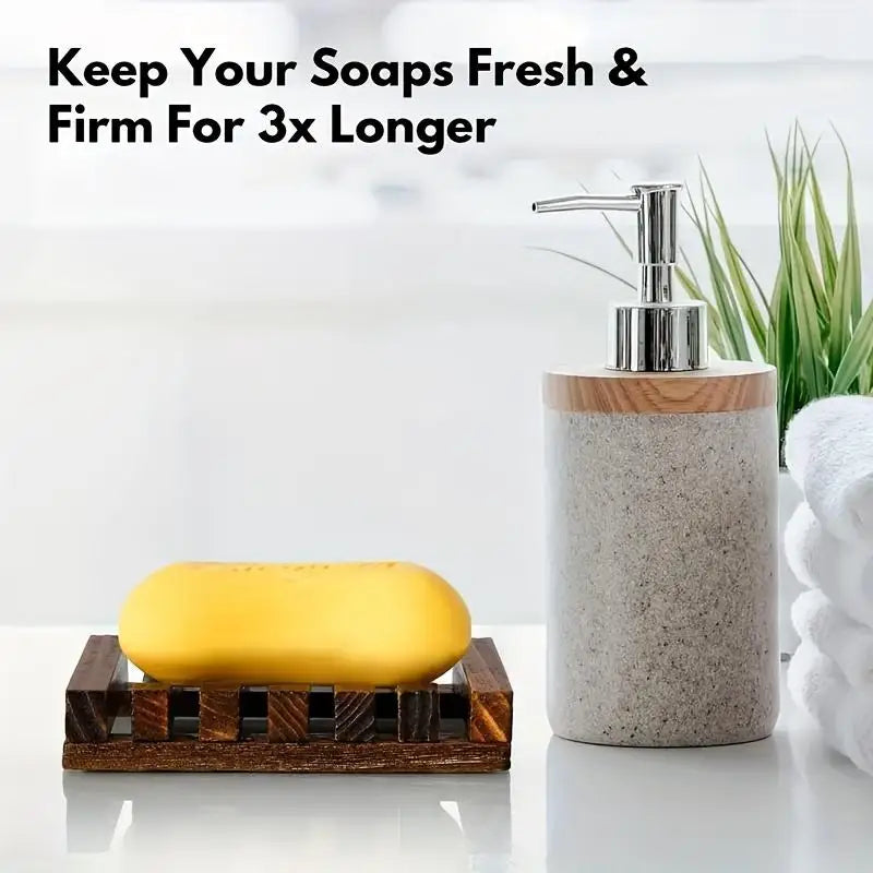 2pcs Sleek Self Draining Wooden Soap Dish for Bathroom Sink Storage