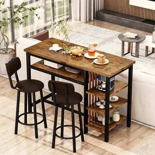 3 Piece Bar Dining Table Set, Modern Bar Table and Stools for 2, Kitchen Counter Height Dining Table Set with 4