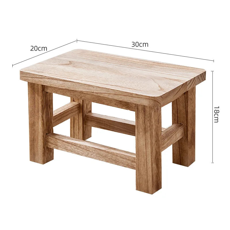 All Solid Wood Small Stool, Retro Shoe Changing Stool, Coffee Table Stool, Paulownia Small Bench