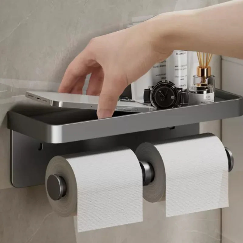 Bathroom Aluminum Tissue Roll Storage Rack Wall Mounted Durable Toilet Paper Holder Household Washroom Hardware Accessory