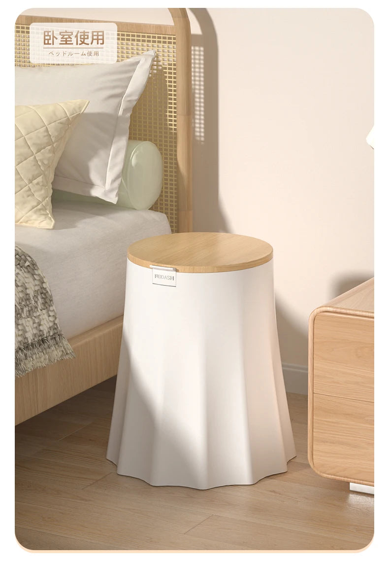 Stylish Minimalist Home Trash Can with Lid Top-Wide Bottom-Narrow Design Multi-Use Sit-On Wastebasket Garbage Bin