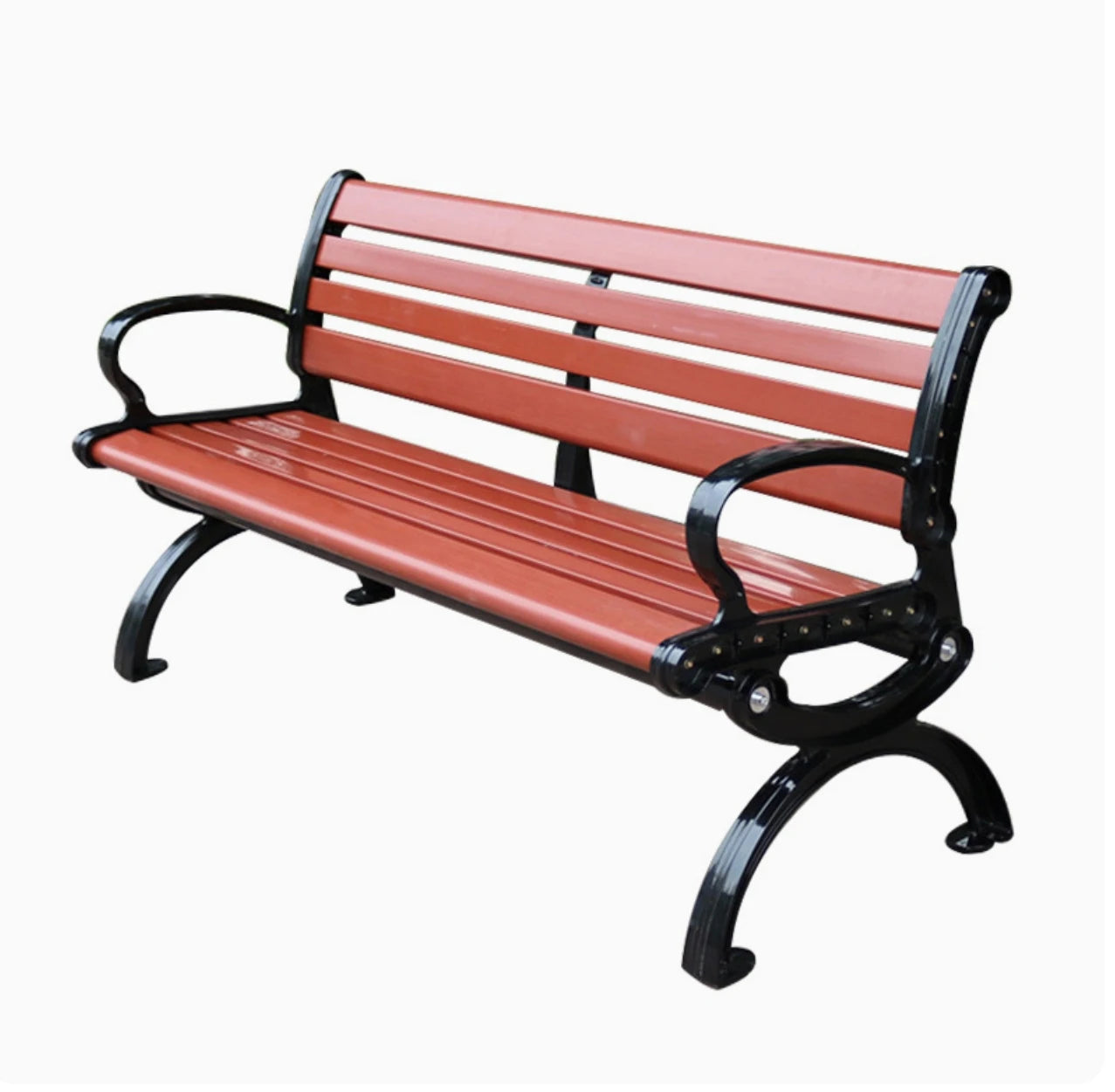 Classic Outdoor Wooden Bench with Durable Cast Iron Frame Weatherproof Garden Park Public Seating for Patio Lawn Landscape Decor