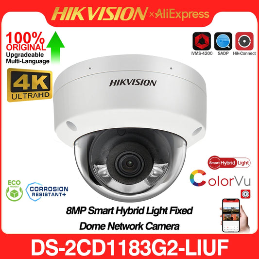Original Hikvision DS-2CD1183G2-LIUF 4K 8MP ColorVu POE Smart Hybrid Light Fixed Dome Network Camera Built-in Mic IK08