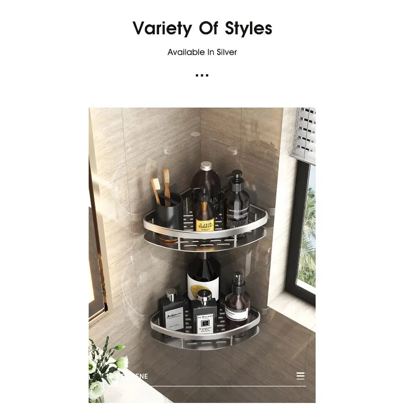 No Drill Bathroom Storage Rack Wall Mount Corner Shelf Shower Holder for WC Shampoo Organizer - Bathroom Accessories