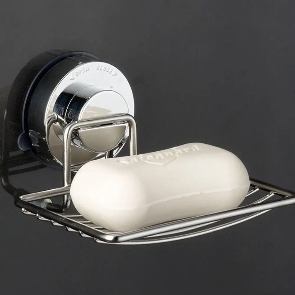 Wall Mounted Vacuum Suction Cup Soap Dish No-Drilling Stainless steel Bathroom Sponge Holder Self Draining Heavy Duty