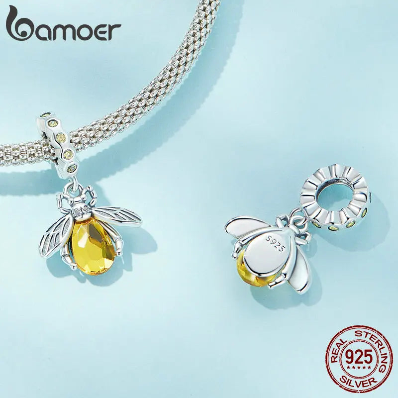 Bamoer 925 Sterling Silver Delicate Bee Series Charm Beads Silver Bumblebee Pendant fit for Silver Bracelet & Bangle DIY Gift