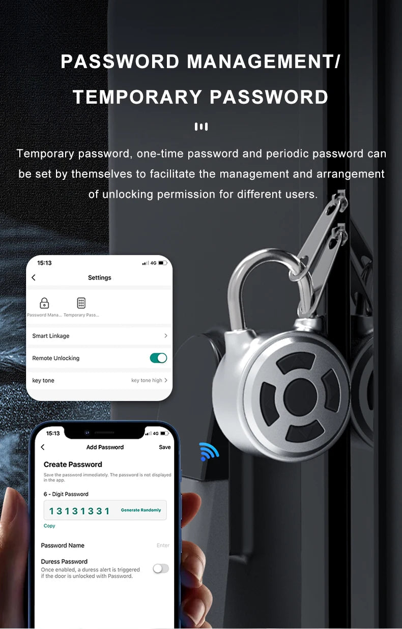Smart Lock Bluetooth APP Control IP55 Waterproof Rechargeable for Luggage Gym Office Zinc Alloy Anti Theft Padlock