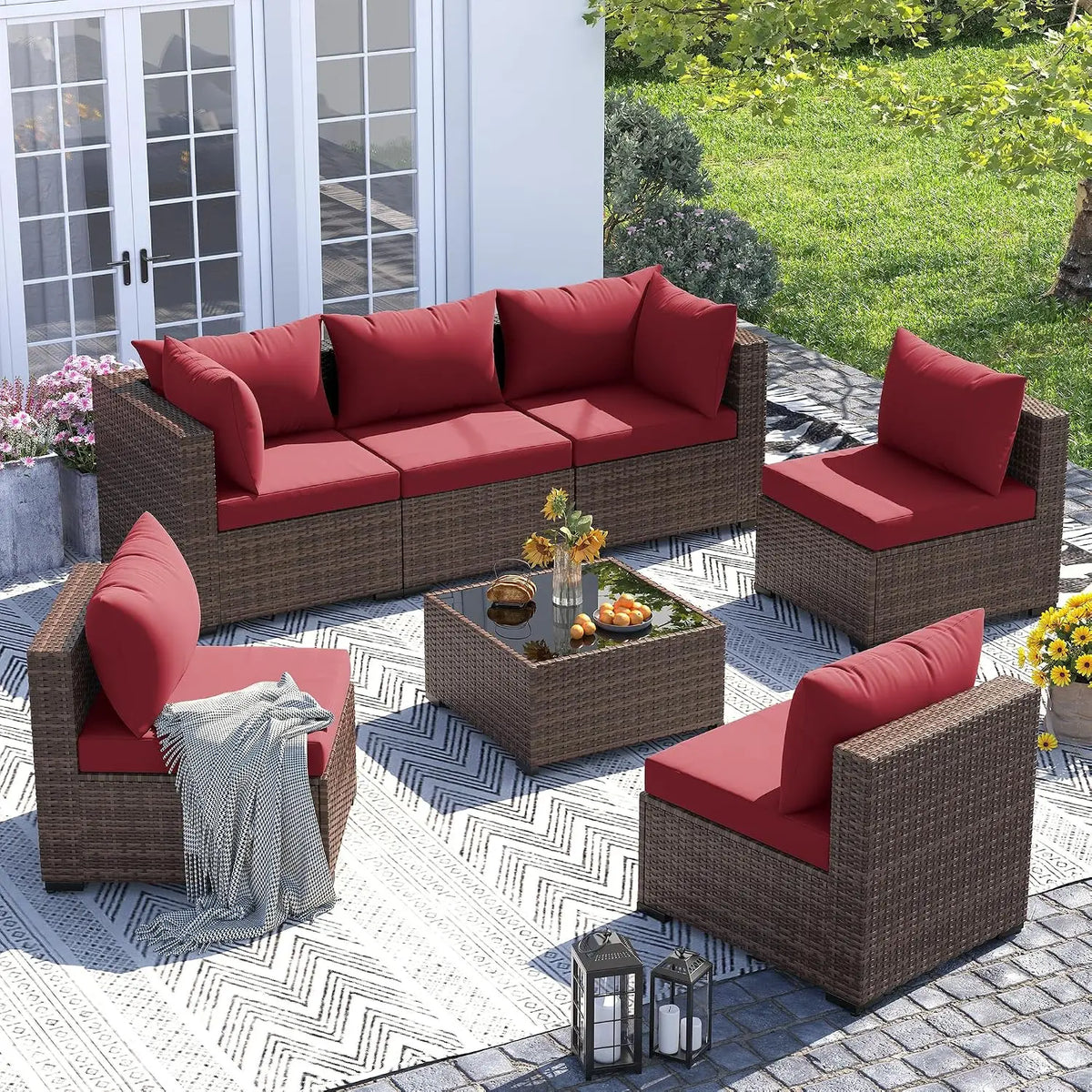 7-Piece Wicker Patio Furniture Set Non-Slip Cushion Outdoor Garden Balcony, Customized