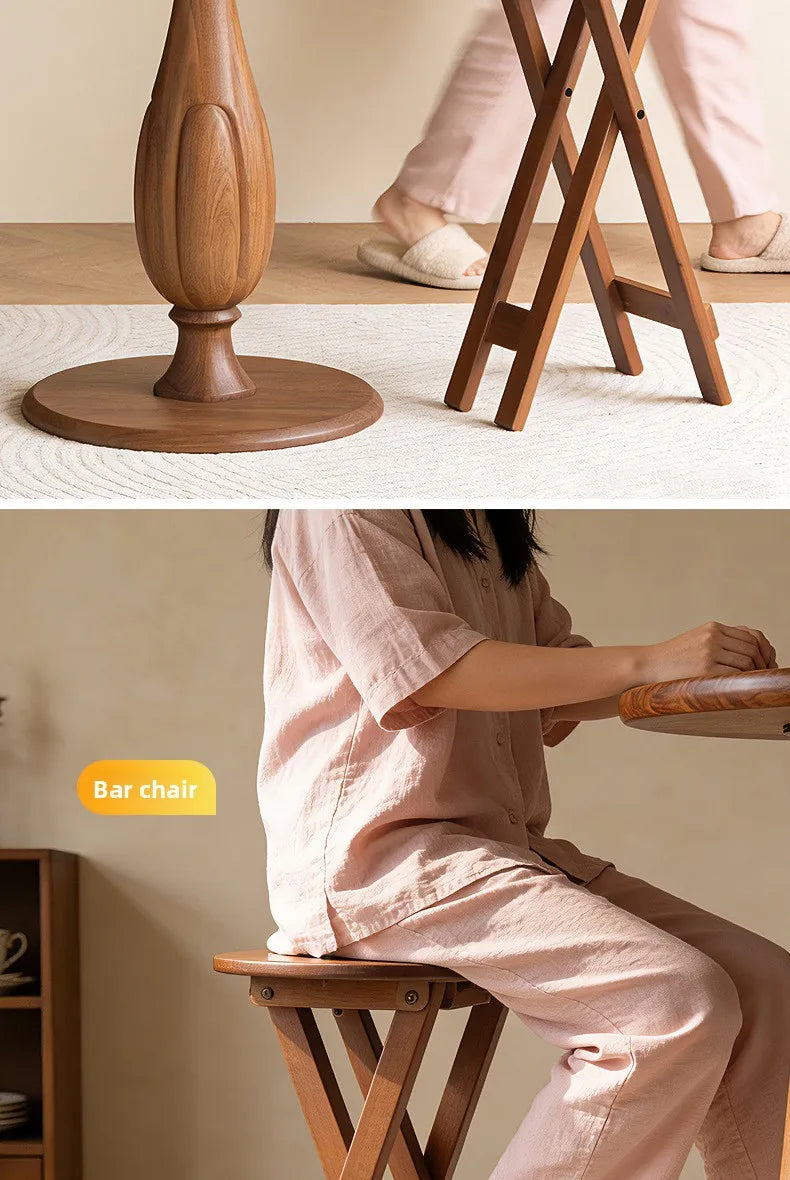 Retro style bamboo folding stool, household foldable round stool, foldable high stool, bar stool, restaurant dining stool