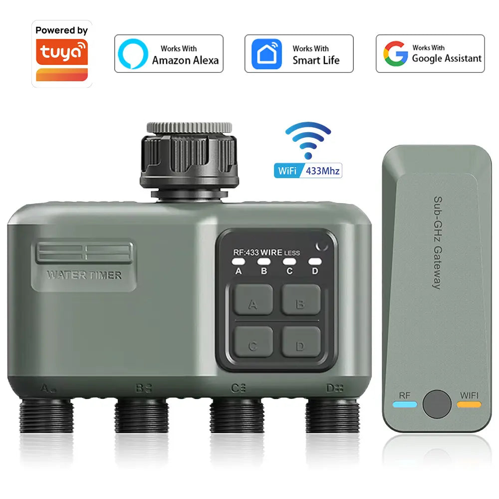 4 Outlet Programmable Water Timer for Garden Hose, with Rain Delay/Automatic Watering System, Digital Irrigation for Yard, Lawn
