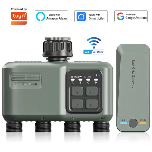 4 Outlet Programmable Water Timer for Garden Hose, with Rain Delay/Automatic Watering System, Digital Irrigation for Yard, Lawn