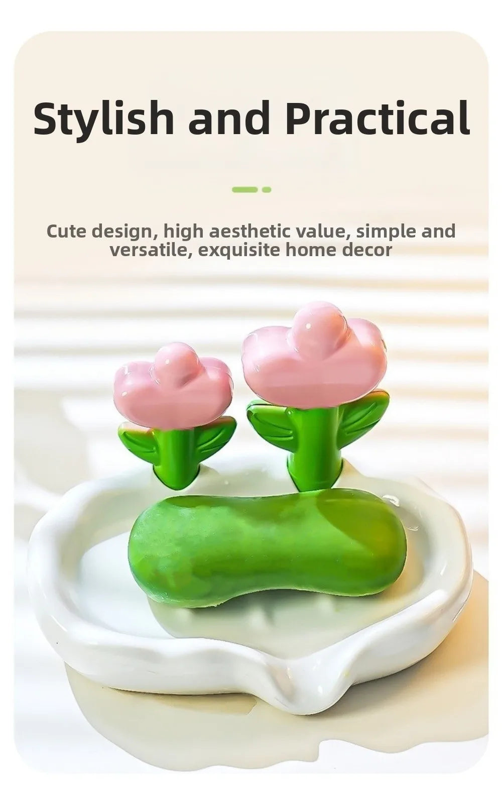 Tulip Design Drain Soap Dish No Drilling Required with Drainage Trough Soap Tray Solid Color Anti-slip Soap Storage Rack