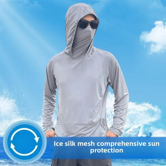 Summer Men's Hooded Sunscreen Clothing Long Sleeves Ultra-thin Ice Silk Coolchill Fabric Outdoor Cycling Fishing Mesh Pullover WardBoyzPROShop