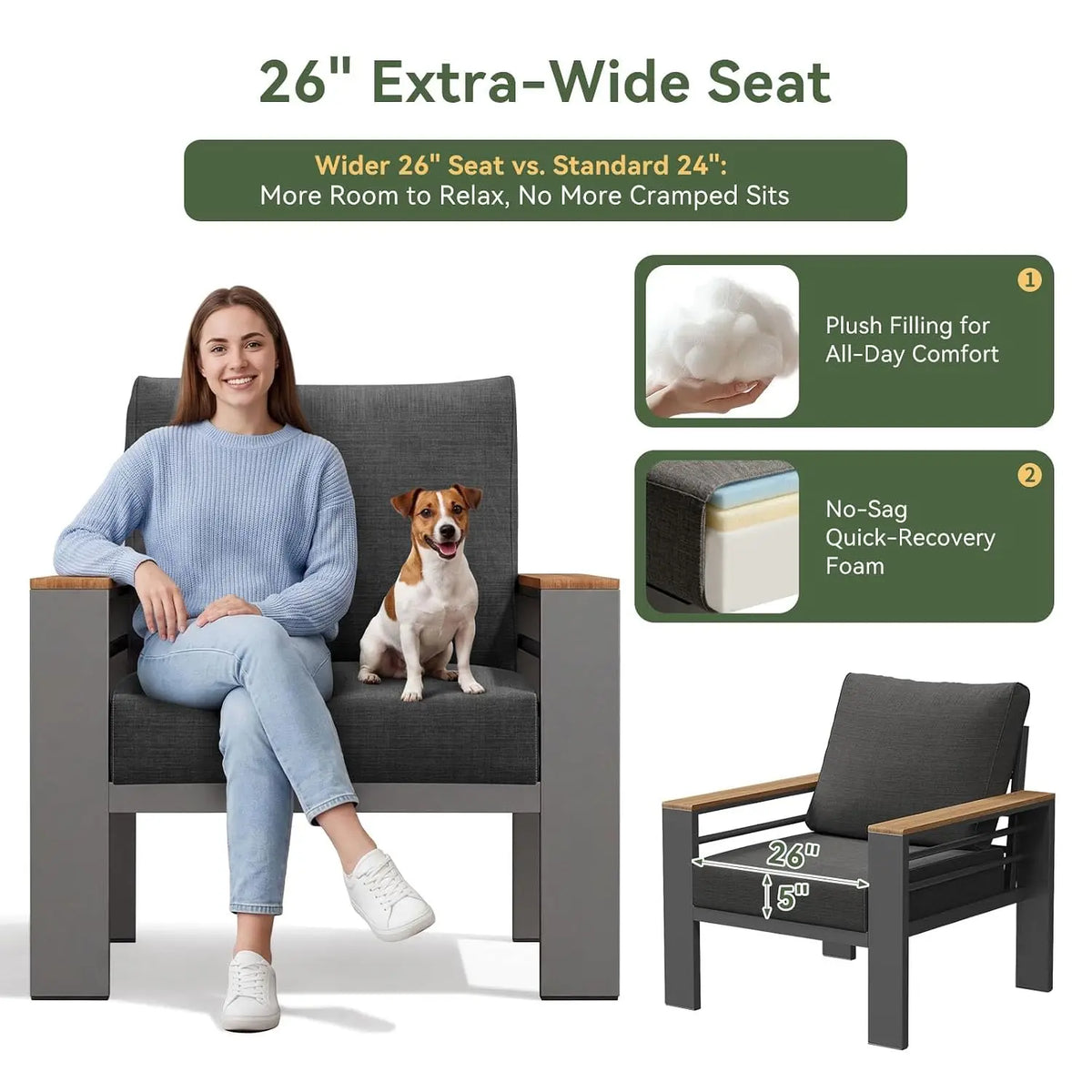Patio Furniture Set, Aluminum Outdoor Furniture with Oversized Seats | All Weather Outdoor Sectional with Washable 5", Custom