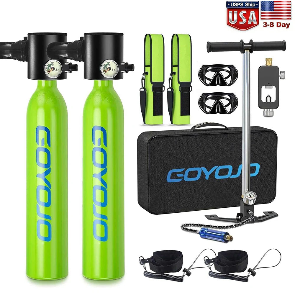 GOYOJO Mini Scuba Tank 0.5L with Pump Reusable Scuba Diving Cylinder Kit Gear for Emergency Rescue Boat Cleaning 3000 PSI