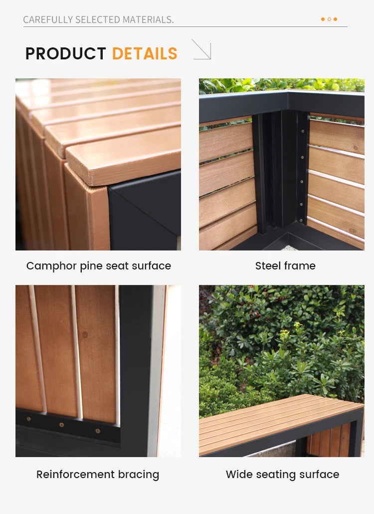 Modern Urban Furniture Garden Bench Stainless Steel Bench Park Seating Wooden Garden Outdoor Patio Stainless Steel Benches