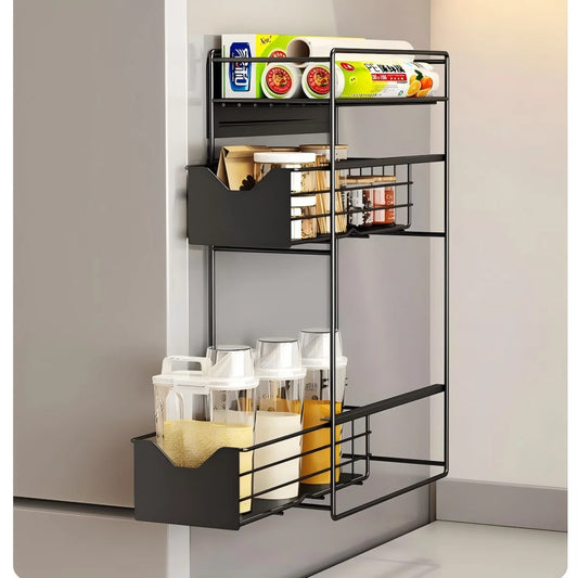 Metal magnetic refrigerator storage rack multi-layer freezer slot Storage Holders kitchen pull-out drawer Basket Organization