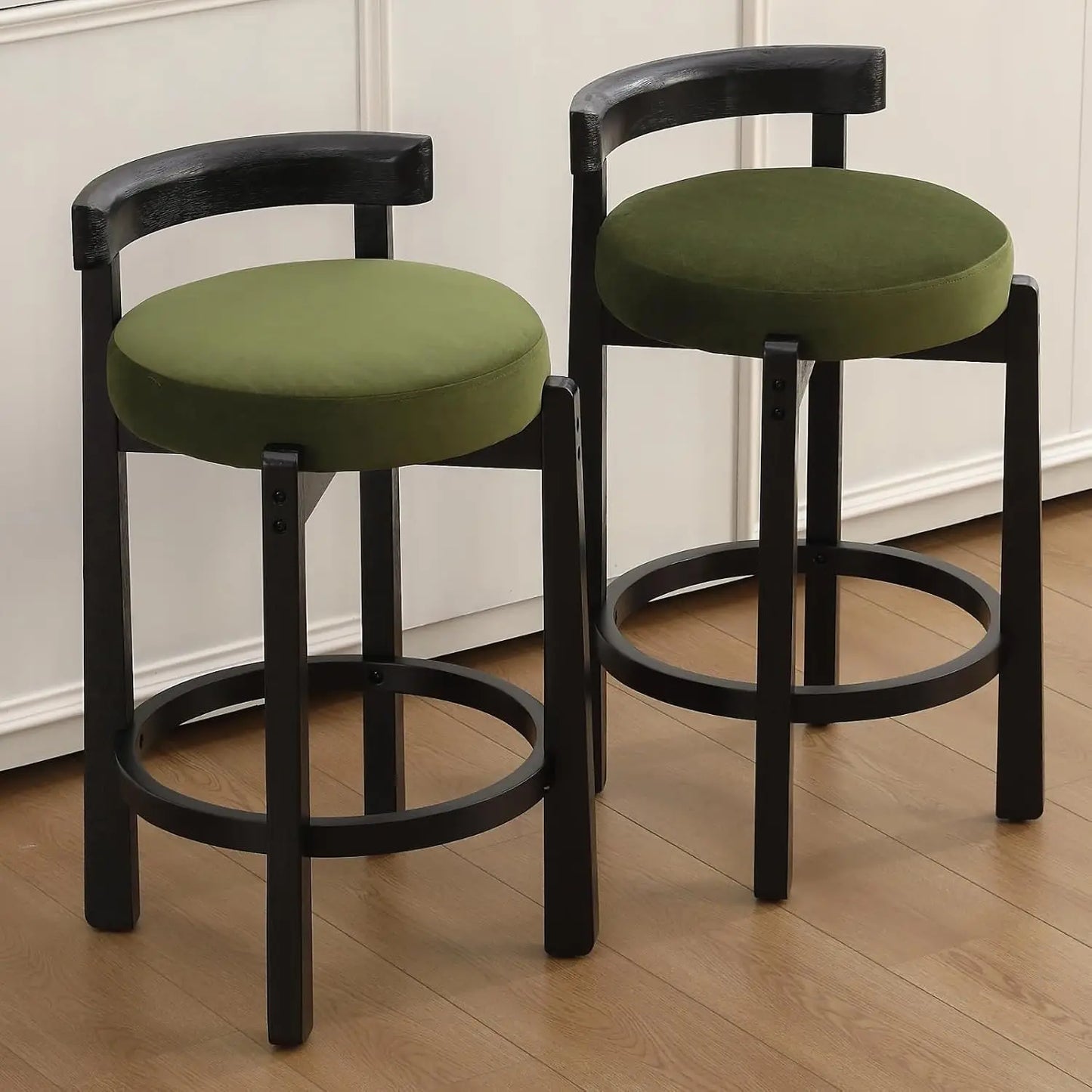 Counter Height Bar Stools 26" Round Barstools Set of 2, Modern Faux Leather Counter Stools with Black Metal Legs, Customized