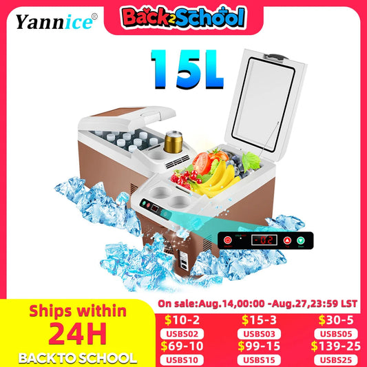 Yannice Mini Fridge Home Car Appliance Refrigerator Portable 15L Large Capacity Digital Display Super Cooling Box For Camping