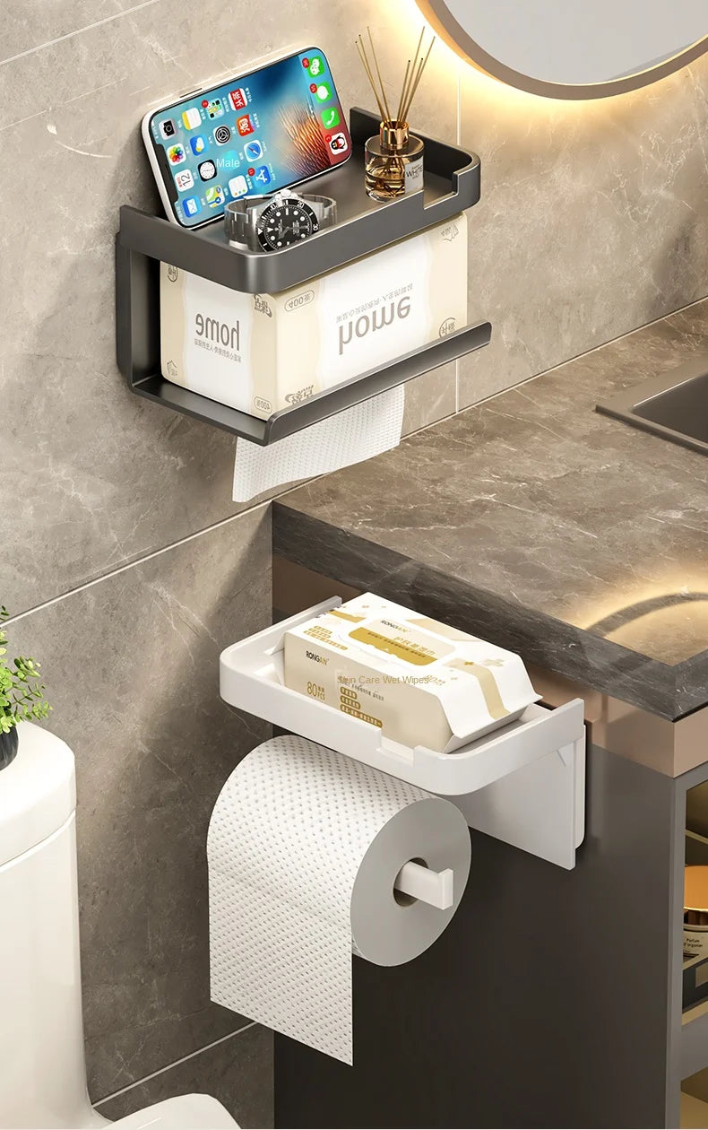 Bathroom Tissue Holder, No Drilling, Wall-Mounted Tissue Dispenser, Facial Tissue Storage Shelf, Toilet Paper Holder