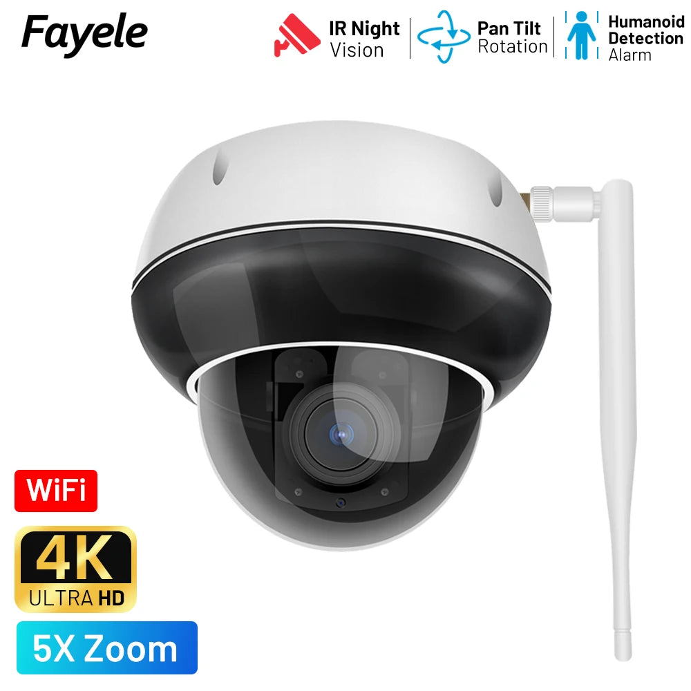 Security Dome 2.4/5 GHz WiFi PTZ Camera Outdoor 5MP Wireless IP Camera 5X Zoom Indoor Auto Tracking Infrared Night Vision 2-Way