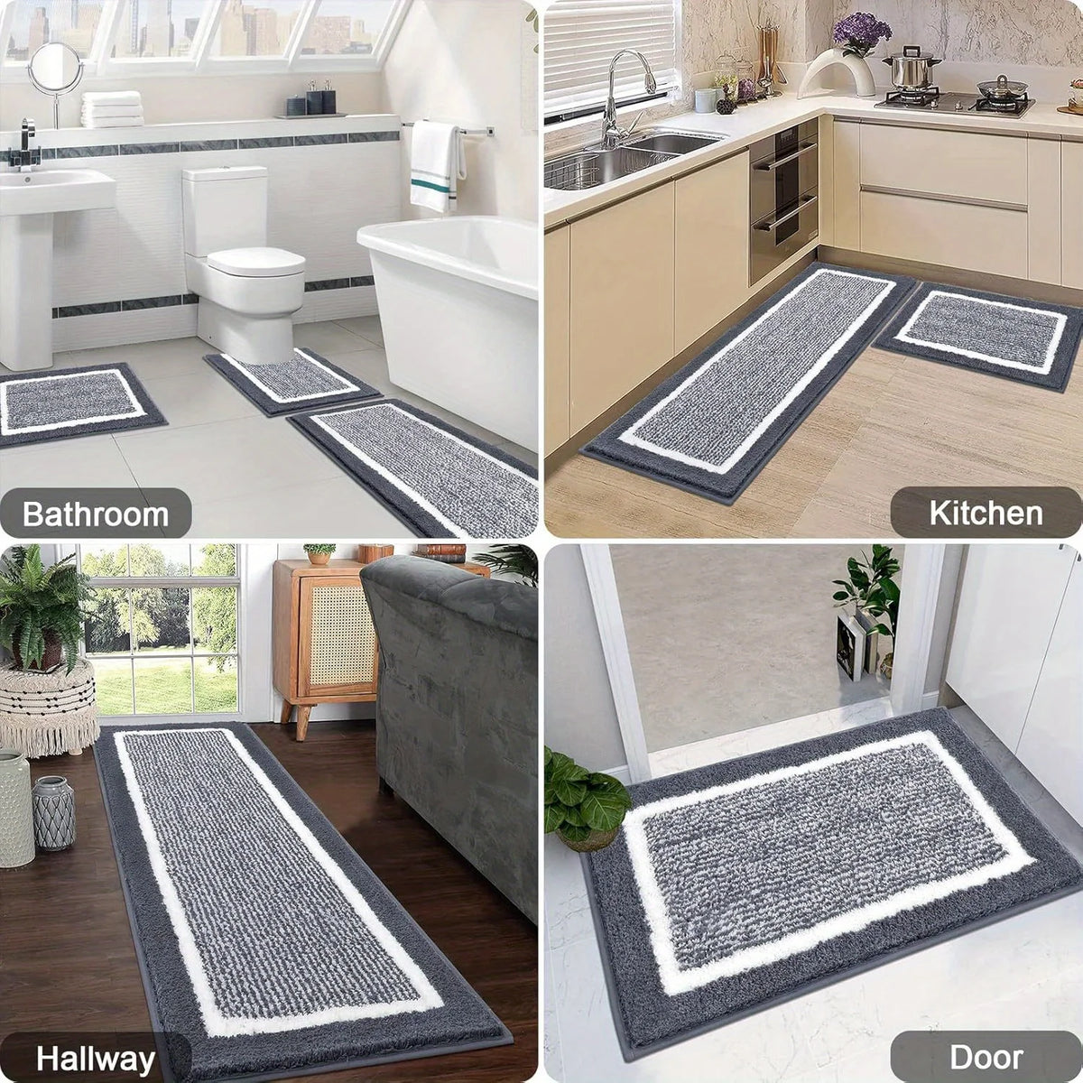 Washable Microfiber Bathroom Rugs Set 3pcs/set  Non Slip Absorbent Bath Mats for Bathroom Floor / Shower Mat/ Bathroom Rug/욕실 카펫