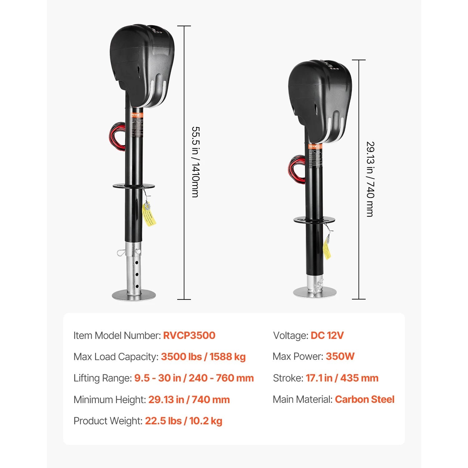 VEVOR 3500 lbs Electric Trailer Jack 9.5"-26.3" Lift with 2 Way Connector & Memory Function RV Power Tongue Jack for Campers WardBoyzPROShop