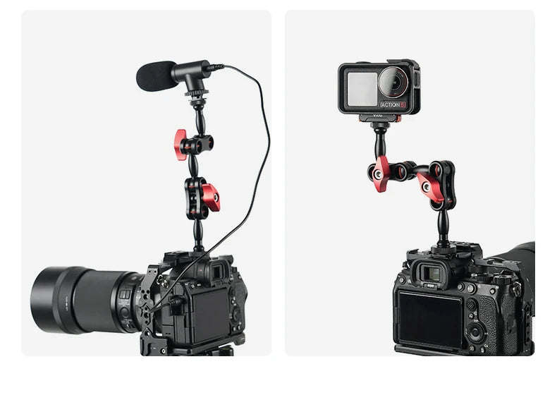 AMBITFUL 360° Double Ballhead Magic Arm With Super Clamp Kit 1/4" Screw Ball Head Adapter For Monitor LED Light Camera