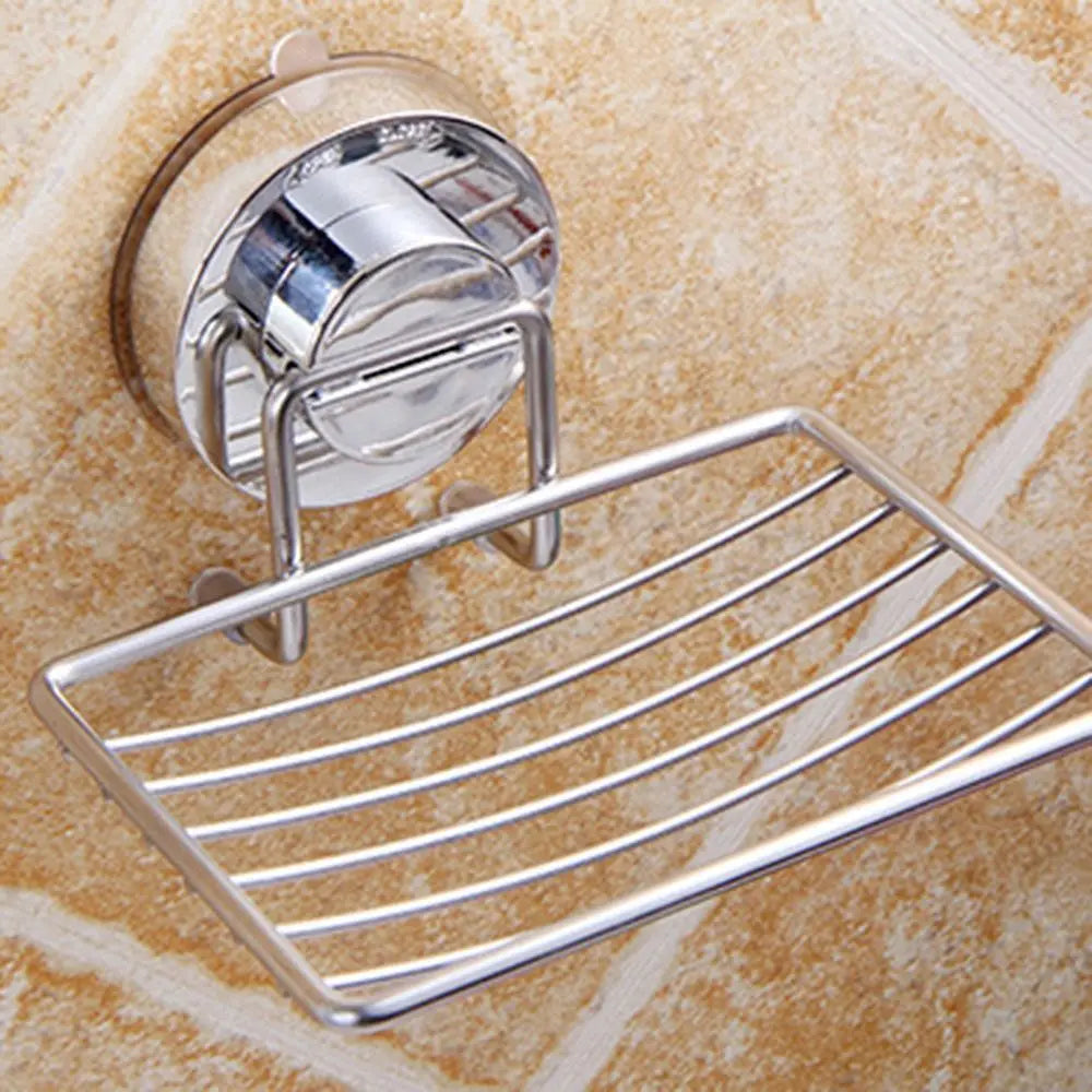 Wall Mounted Vacuum Suction Cup Soap Dish No-Drilling Stainless steel Bathroom Sponge Holder Self Draining Heavy Duty