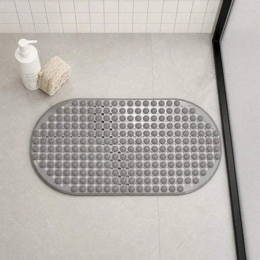 35x66cm Oval Bath Mat Non-Slip Diagonal Texture Shower Rug with Suction Cups Water Resistant Easy Clean Anti-Slip Bathroom Mat