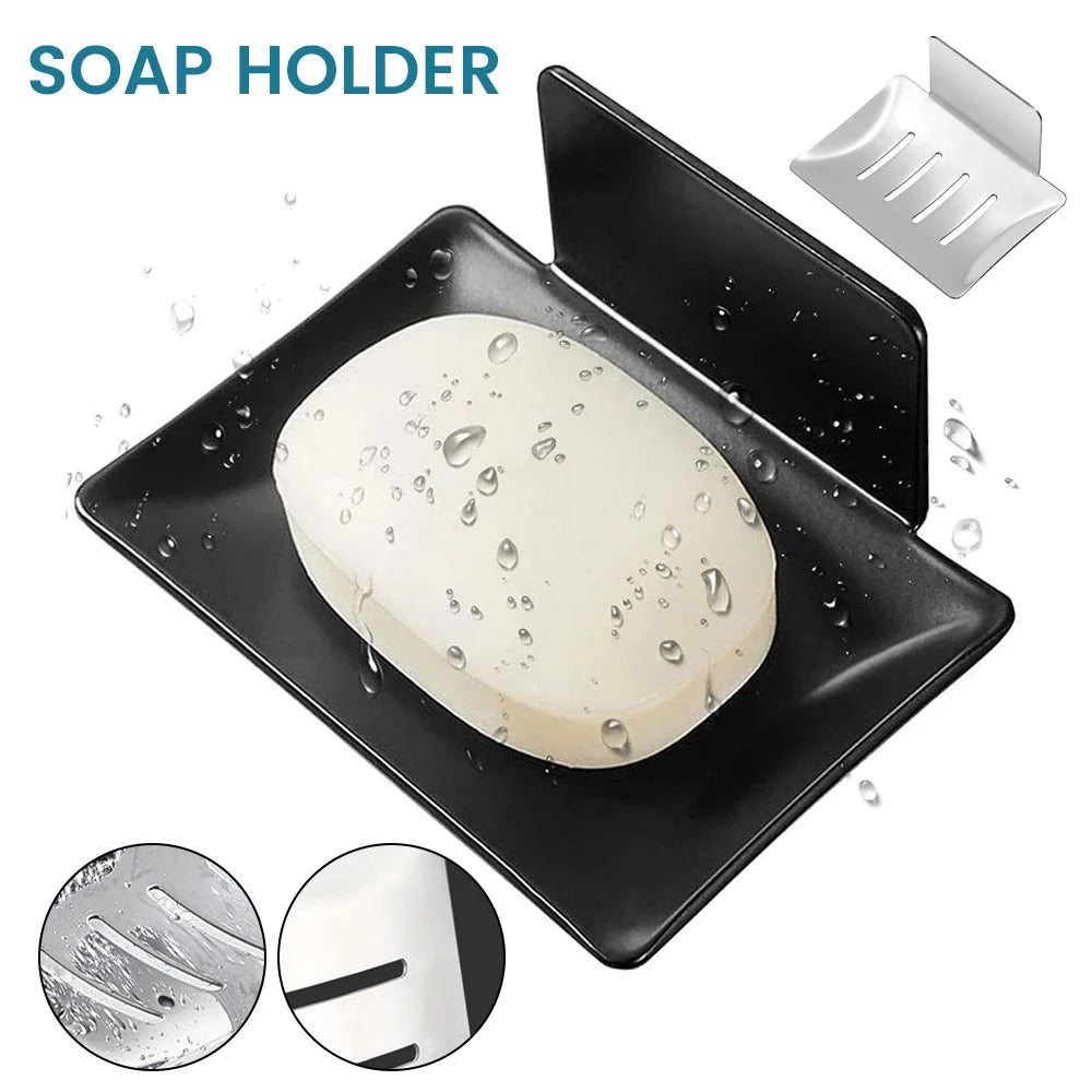 304 Stainless Steel Soap Dishes Self-adhesive Wall Mounted Bathroom Soap Holder Rustproof No Drilling Soap Sponge Tray
