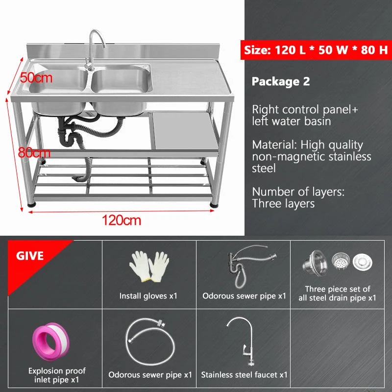 Thickened Stainless Steel Washbasin Household Sink Double Sink Kitchen Washing Basin Countertop Integrated with Bracket Sink