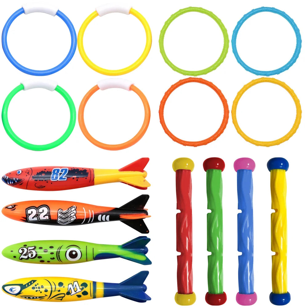 Kids Diving Game Toys Set Underwater Diving Toys Cartoon Pool Throwing Toys Water Sports Toy Set Swimming Pool Accessories