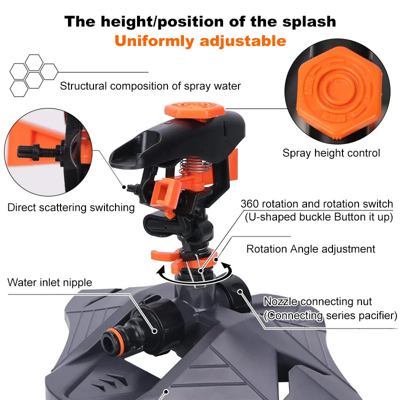 Automatic Garden Watering Lawn Sprinklers 360° Rotation Irrigation Watering System with Nozzle Grass Plant for Farm Outdoor Yard