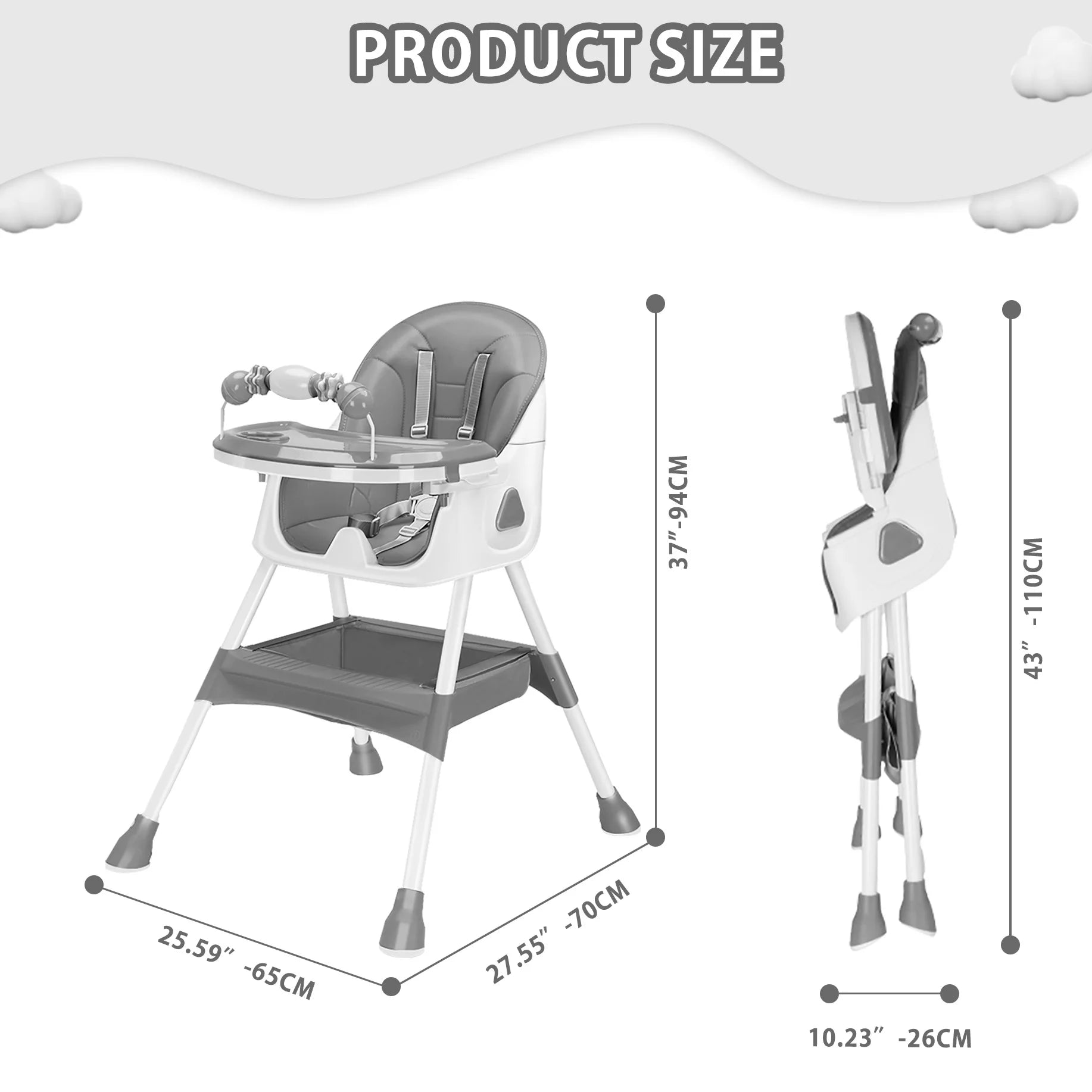 UBRAVOO Foldable Baby High Chair 6 Months Plus, with Large Antislip Pad & ToyRack, Easy to Clean Feeding , E500 WardBoyzPROShop