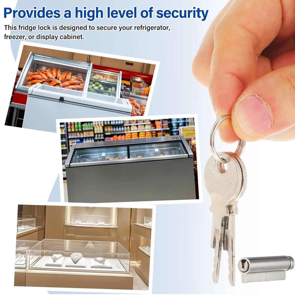 Refrigerator Lock 35Mm Cylinder with 2 Keys Freezer Door Lock for Glass Cabinets Fridge Freezer Antitheft Security Cold