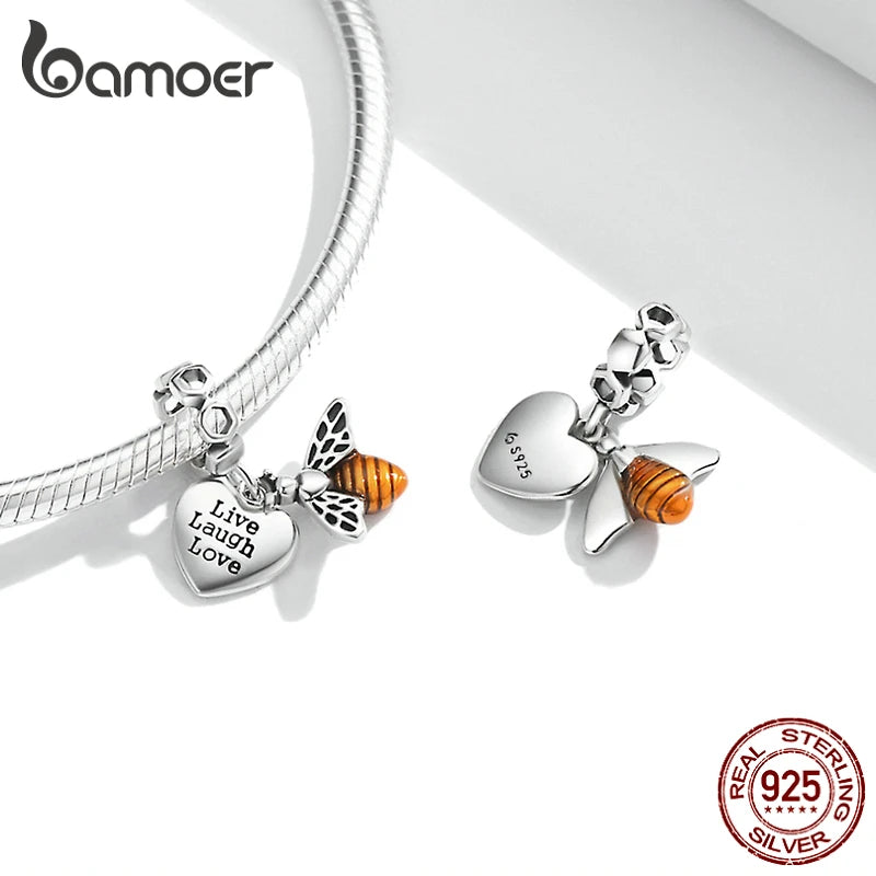 Bamoer 925 Sterling Silver Delicate Bee Series Charm Beads Silver Bumblebee Pendant fit for Silver Bracelet & Bangle DIY Gift